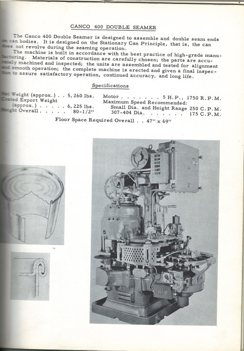 Historical technical specification of the seamer machine