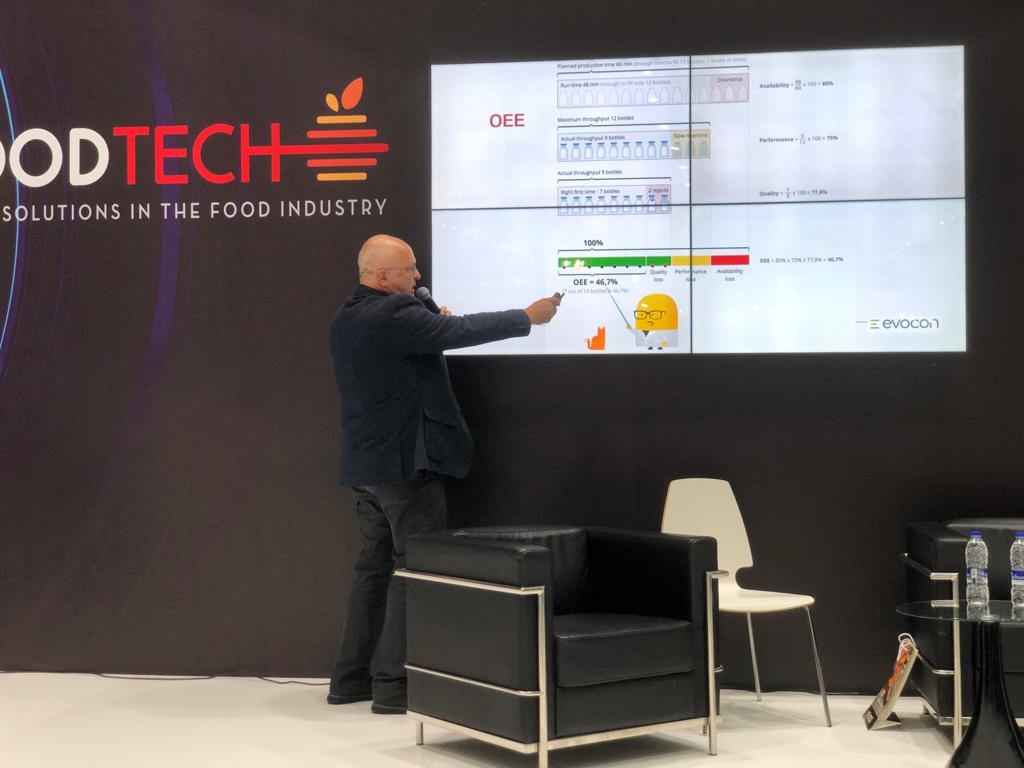 Spiros Vamvakas explaining what OEE is at FOODTECH conference in Greece.